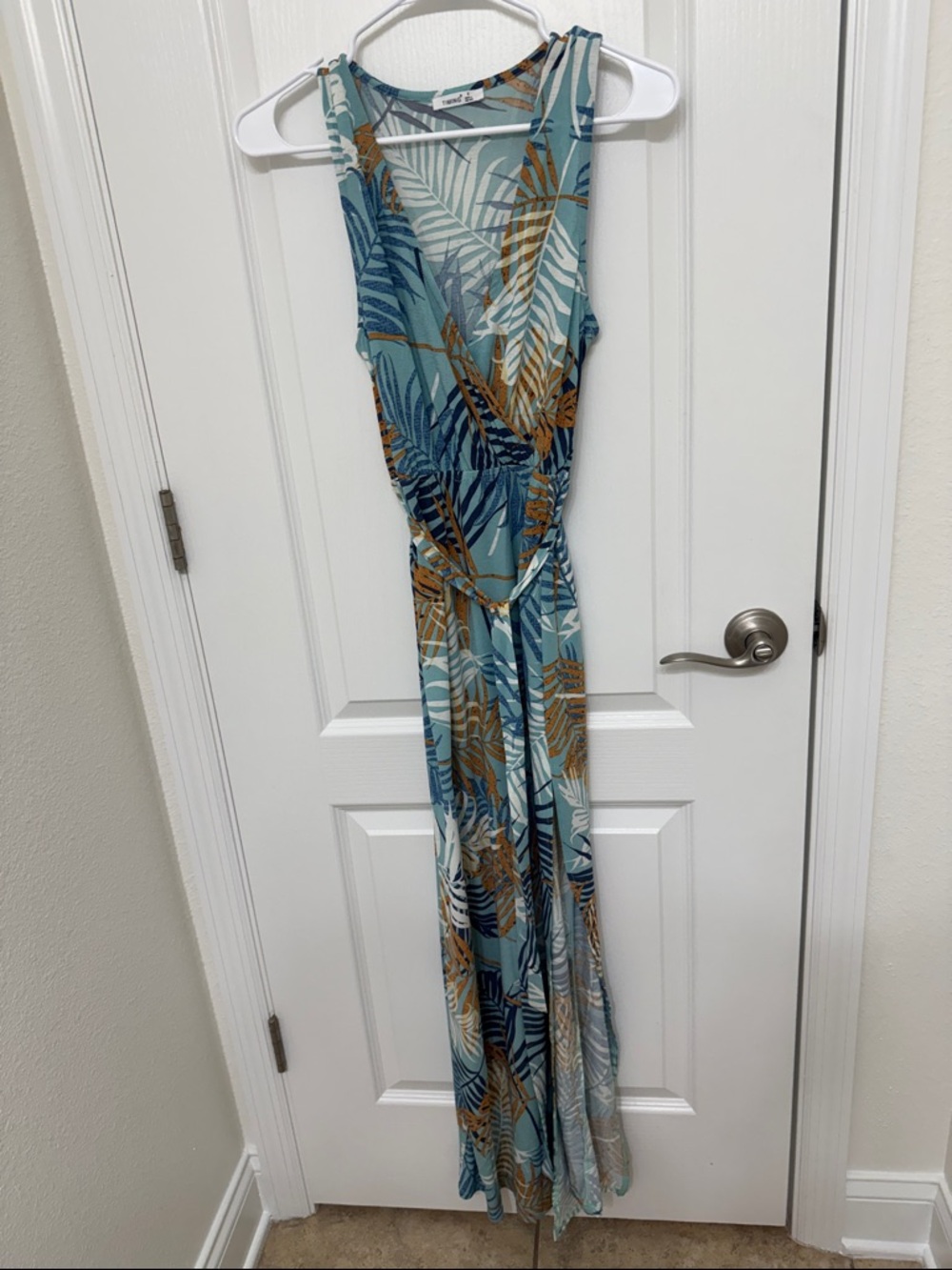 Timing Teal and Brown Tropical Maxi Dress